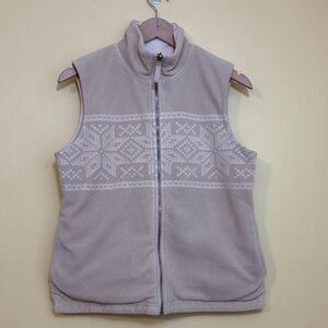 Lauren Ralph Lauren Reversible Tan Ivory Fleece Nordic Fair Isle Pattern Vest S